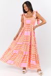 Get The Check Pink and Orange Printed Checkered Maxi Dress