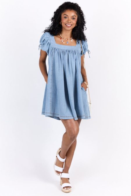 Meet Me Later Chambray Short Sleeve Swing Dress SALE